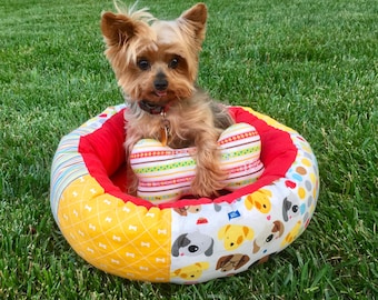 Reversible Donut Dog Bed: Cotton Small Pet Bed with Memory Foam