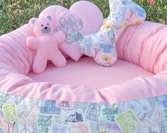 Reversible Round Donut Dog Bed with Memory Foam Cushion