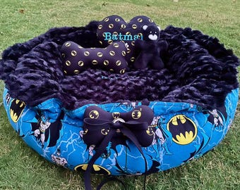 Drawstring Small Dog Bed: Memory Foam Cushion & Decorative Pillows