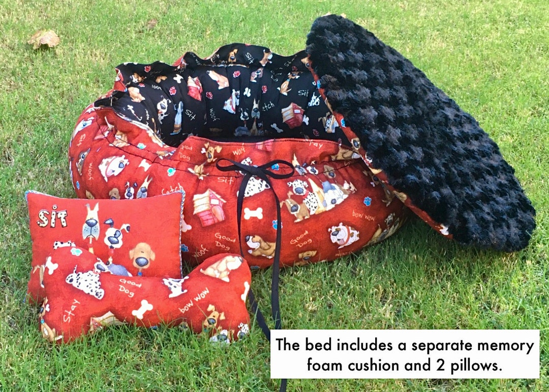 Drawstringstyle Dog Bed With Memory Foam Cushion Pet Bed Etsy