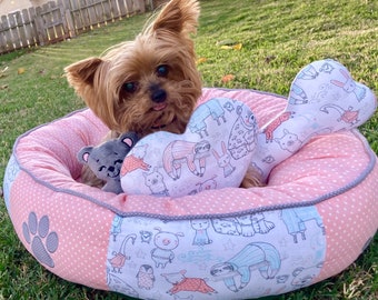Round Donut Dog Bed with Memory Foam Cushion