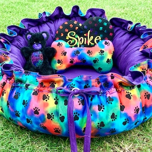 Drawstring-Style Dog Bed with Memory Foam Cushion and Decorative Pillow,  Pet Bed, Teacup Bed, Small Dog Bed, Dog Bed