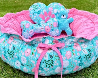 Drawstring Small Dog Bed: Memory Foam Cushion & Decorative Pillows