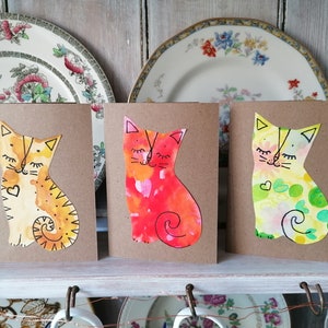 3 tarjetas de felicitación pintadas a mano con un lindo gatito