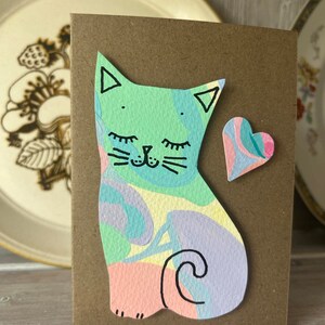 Cute Rainbow Kitty Hand Made Eco Greeting Card