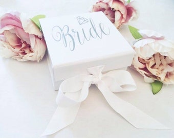 Small Bride Gift Box, Wedding Day Keepsake Box, Deep White Box, Grossgrain Ribbon, Luxury Keepsakes Box, White Gift Box