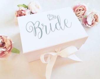 Bride Gift Box, Wedding Day Keepsake Box, 2 Sizes, Deep White Box, Grossgrain Ribbon, Luxury Keepsakes Box, White Gift Box, Luxury Bride Box