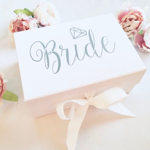 Bride Gift Box, Wedding Day Keepsake Box, 2 Sizes, Deep White Box, Grossgrain Ribbon, Luxury Keepsakes Box, White Gift Box, Luxury Bride Box