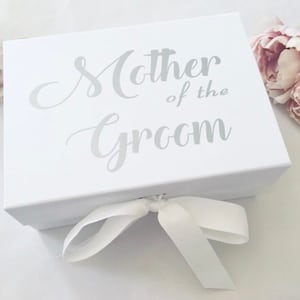 Mother of the Groom Gift Box, Wedding Day Keepsake Box, 2 Sizes, Deep White Box, Grossgrain Ribbon, Luxury White Gift Box, Magnetic Closure