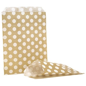 Sacchetti di carta a pois bianchi e dorati, articoli per feste, sacchetti per feste, celebrazioni di eventi, sacchetti di carta ecologica, sacchetti per dolciumi