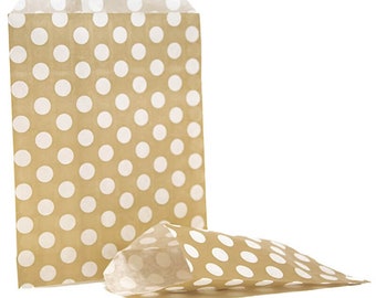 Gold & White Polka Dot Paper Bags, Party Supplies, Party Bags, Event Celebrations, Eco Paper Bags, Sweet Treat Bags