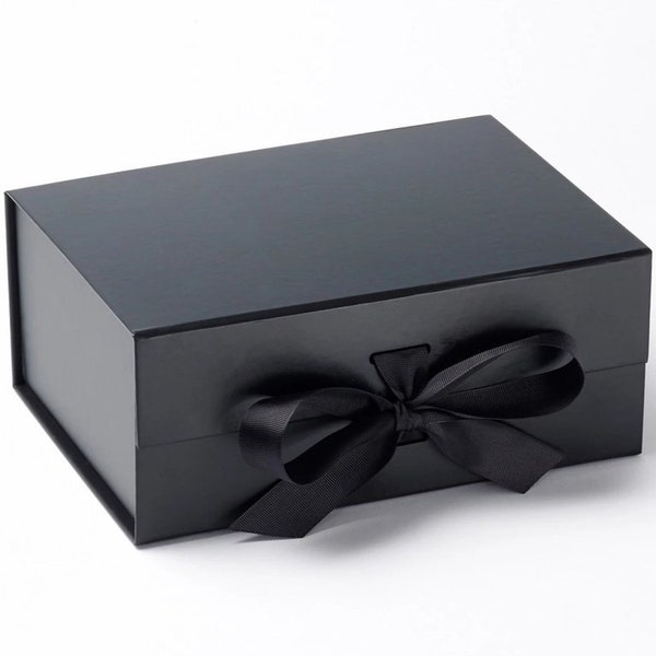 Boîte noire moyenne avec ruban, boîte cadeau noire de luxe, boîte de souvenirs profonds, boîte cadeau lui, cadeau de luxe, boîte cadeau d'anniversaire, anniversaire, cadeau