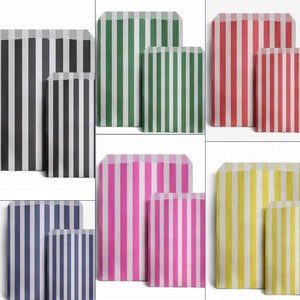 Sacchetti di carta a strisce di caramelle di colori misti, sacchetti Pick n Mix, sacchetti per buffet, 2 misure, sacchetti di carta ecologici, sacchetti per feste festive, sacchetti per dolci, sacchetti per dolcetti