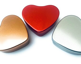 Small Heart Shaped Tins, Red Heart Tin, Silver Heart Tin, Rose Gold Heart Tin, Pill Tin, Party Favour Tin, Mints Tin, Vitamins Tin