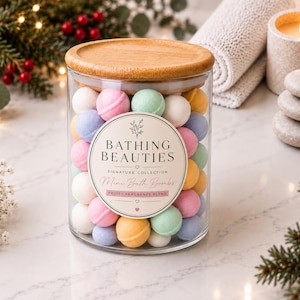 50 mini-badbomber | Fruktiga veganska bubbelbomber i återanvändbar glasburk