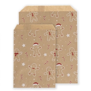 Sacchetti di carta a forma di omini di pan di zenzero, sacchetti di carta kraft, 2 misure, varie quantità, sacchetti per dolci natalizi, sacchetti ecologici in carta kraft, sacchetti per feste di caramelle di Natale