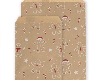 Bolsas de papel Gingerbread Men, Bolsas de papel Kraft, 2 tamaños, varias cantidades, Bolsas de dulces navideños, Bolsas ecológicas de papel Kraft, Bolsas de fiesta de dulces de Navidad