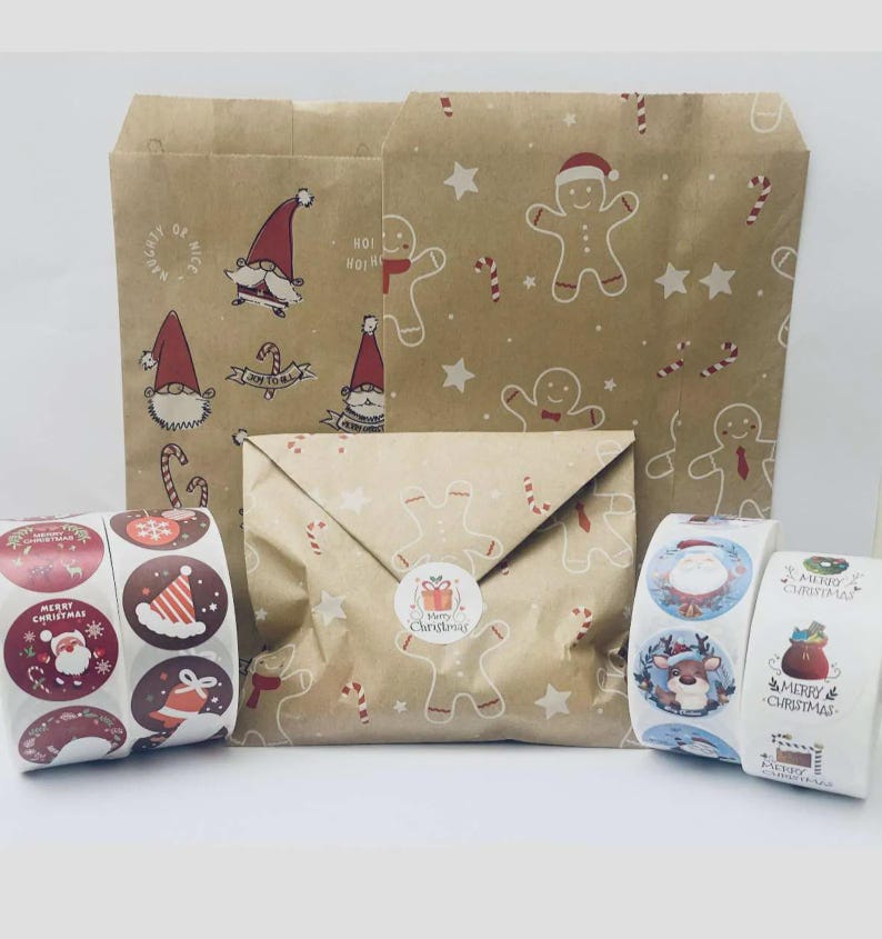 Christmas Kraft Paper Sweet Bags: 25 Festive Stickers & Bags - UK - View #5