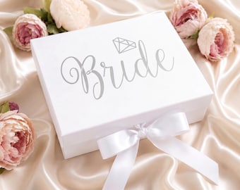 Bride Gift Box, White Keepsake Box with Ribbon 2 Sizes