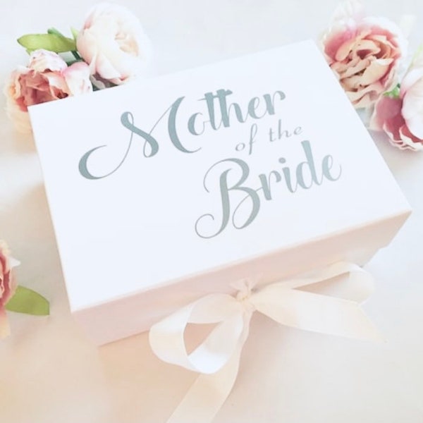 Mother of the Bride Gift Box, Wedding Day Keepsake Box, 2 Sizes, Deep White Box, Grossgrain Ribbon, Luxury White Gift Box, Magnetic Closure
