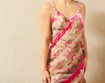 60s Pucci slip, Form Fit Rogers  Red, Pink, white and brown floral, diamonds shape prints,Pucci lingerie, slip