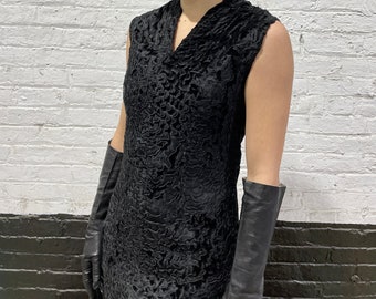 60s Furs dress by Robert Detroit, black sleeveless dress made of broadtail