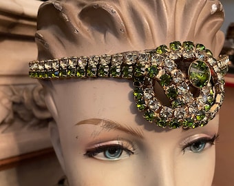 Vintage Headband by Jennifer Behr. vintage amazing Green and clear Rhinestone Head wrap