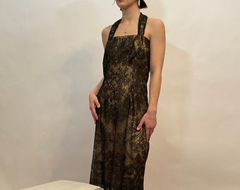 50's black gold lame lace halter dress, Comes w/ lace bolero jacket, dolman sleeve, gold lined, elegant,