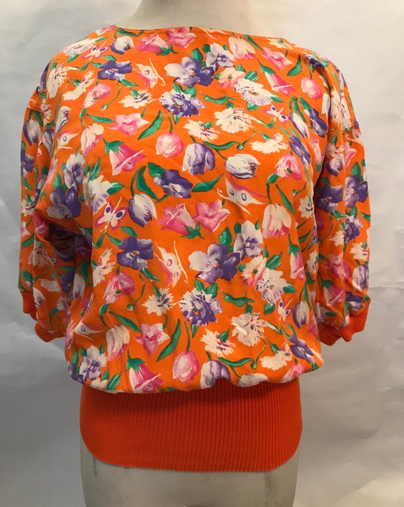 80s Ungaro Floral Silk Crop Top, silk top, 80s top