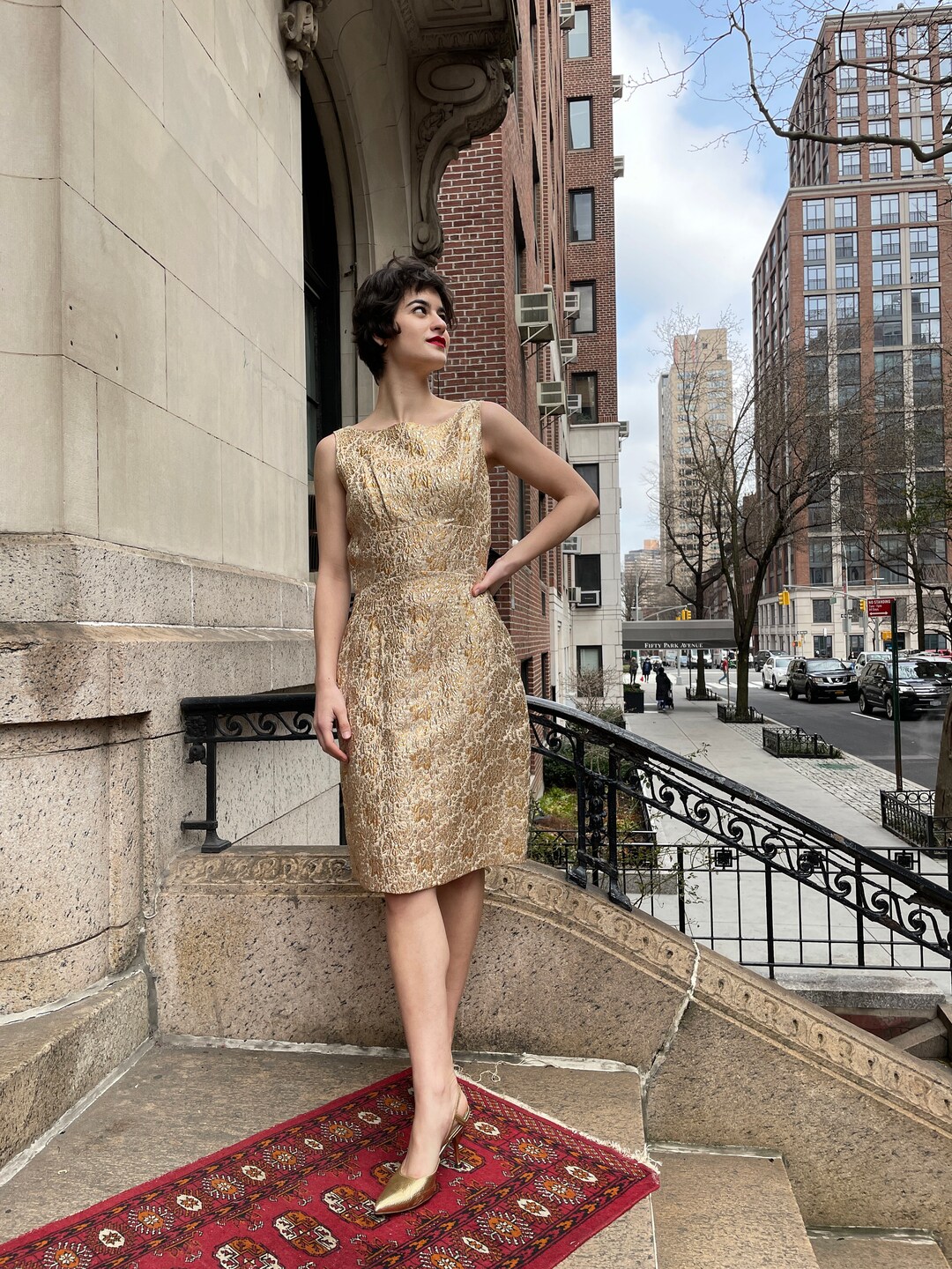 60's Brocade Gold Sleeveless Dress, Floral Pattern, Gold, Party, Holiday,  Gold Brocade. - Etsy