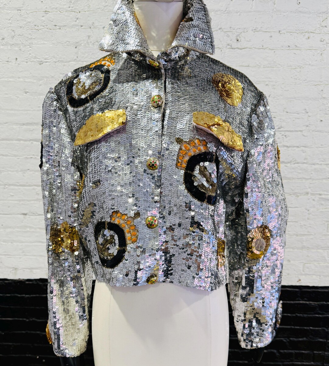 80s a Sequined Jacket With Gold Silver and Black Accents by French ...