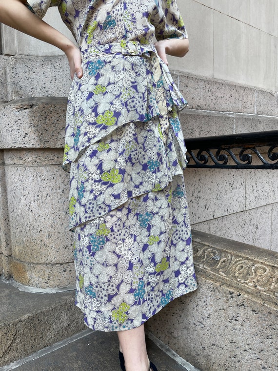 40's rayon short sleeve dress w/ shamrock pattern… - image 3