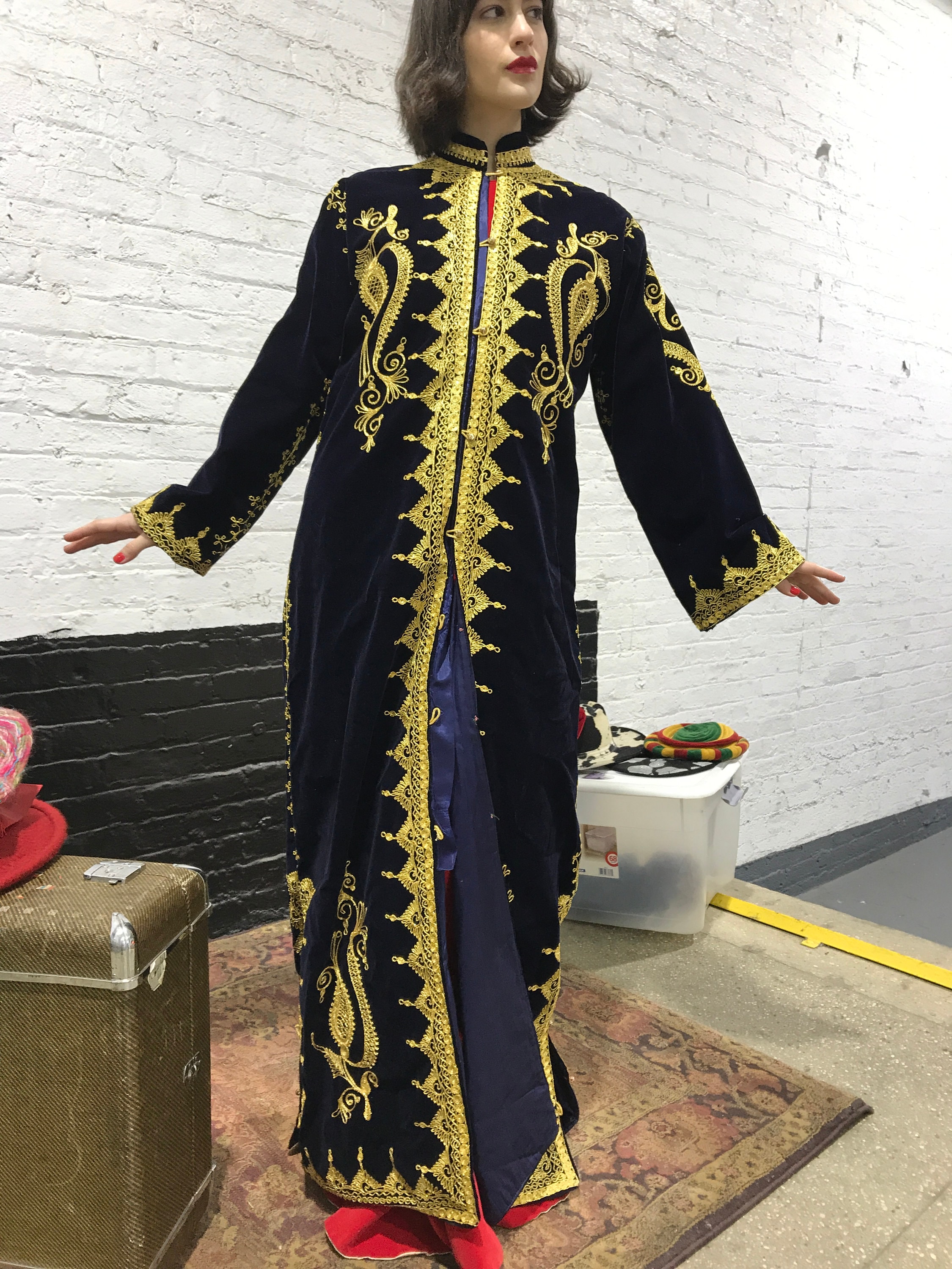 Black Velvet Coat W/ Gold Embroidery 