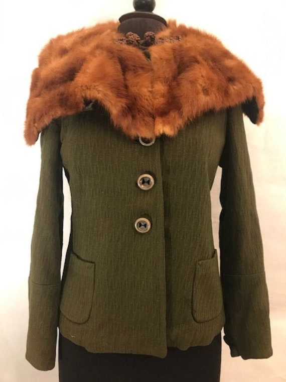 40’s Dark Green Jacket with Attached Fur, 40's jac