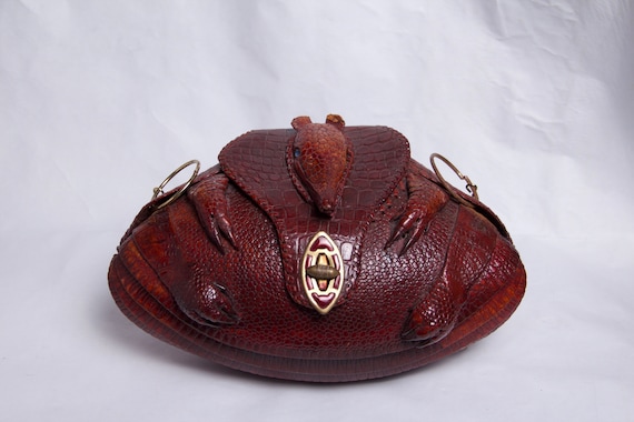 70s Armadillo Oval shaped bag with Long metal sil… - image 1