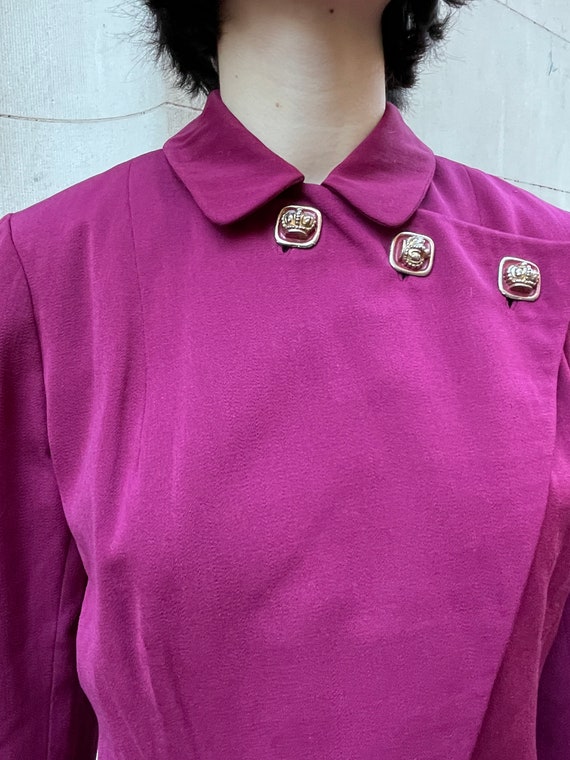 40's Gaberdine fuchsia jacket,  overlapping, w/ 3… - image 5