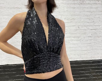 60s black sequin halter top, very sexy and glamor