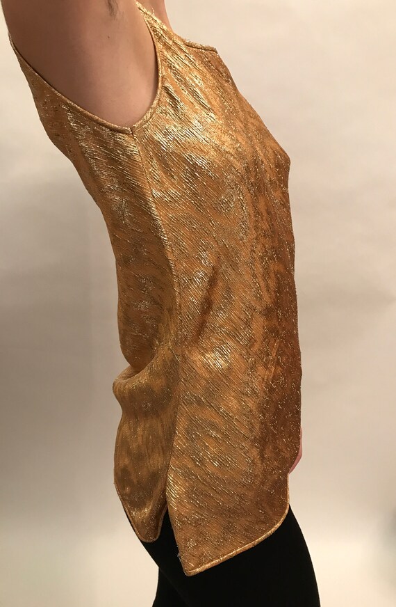 70's Adolfo New York silk gold lame top - Gold La… - image 2