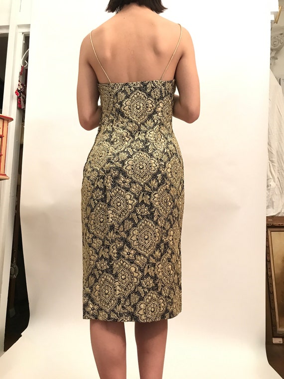 50s Brocade Gold and Black Spaghetti Strap Dress, Flowers Patterns Design,  Square Neckline, Open Back, Sexy and Beautiful - Etsy
