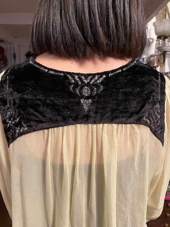 90s chiffon top with Velvet and black embroidery … - image 9