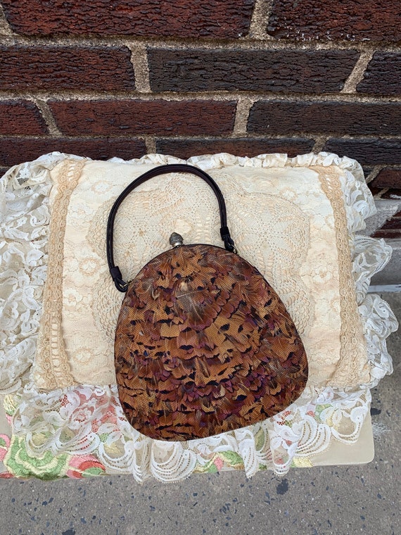 30's small handbag , w/ pheasant feathers and fine