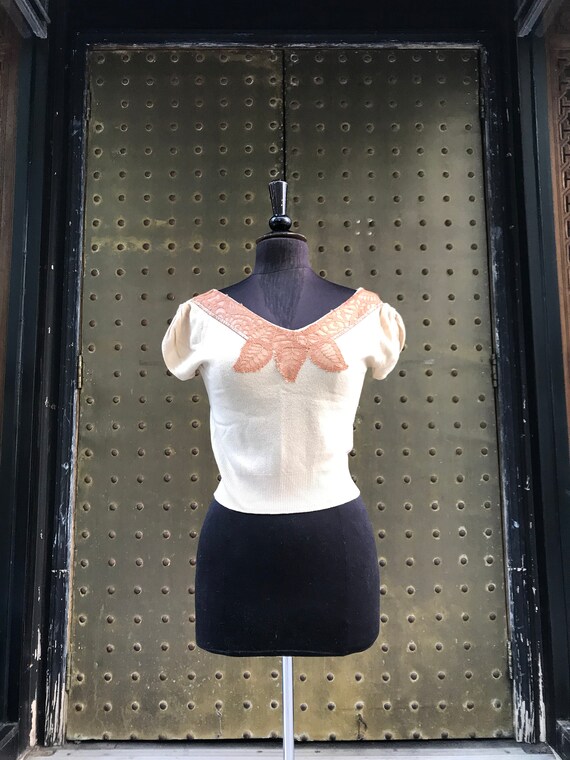 50's cashmere sweater w/ lace