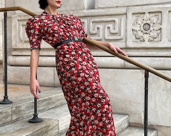 30's floral romantic vintage maxi dress,  short sleeve. 30's style, 30's fashion, vintage dress