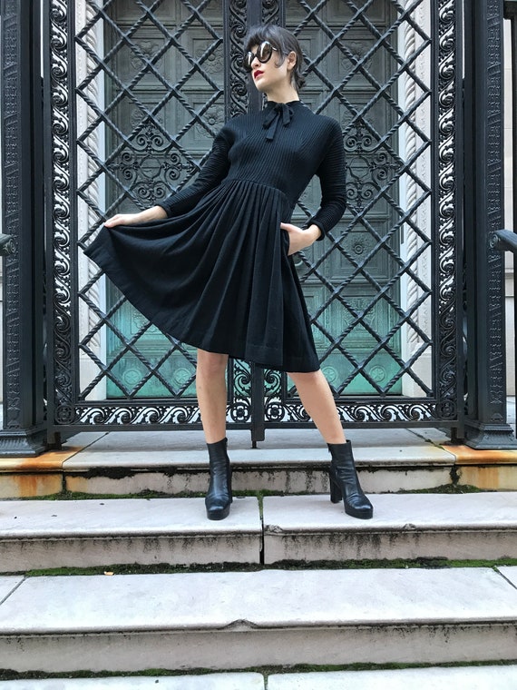 60's Jonathan Logan black wool dress