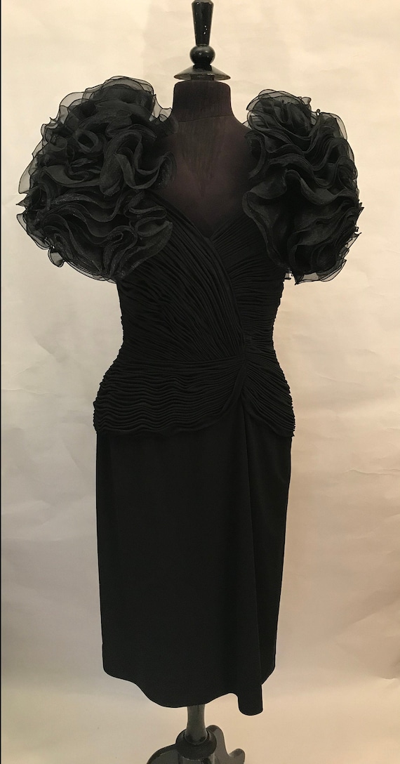80’s Black Dress with Ruffles, 80's dress, Black d