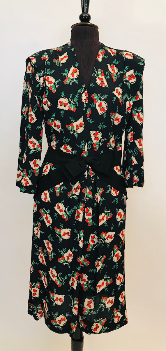 40's Rayon floral dress W Butterflies