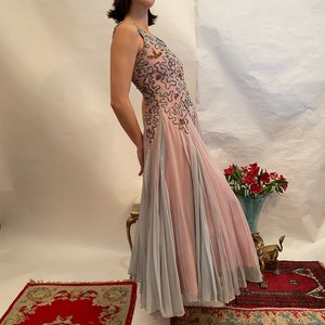 50's blue and pink dress w/ sequins, sequin dress, 50's dress, chiffon dress image 3