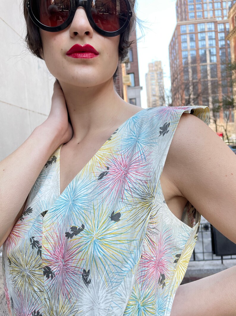50/'s Cotton Firework flowers V neck dress