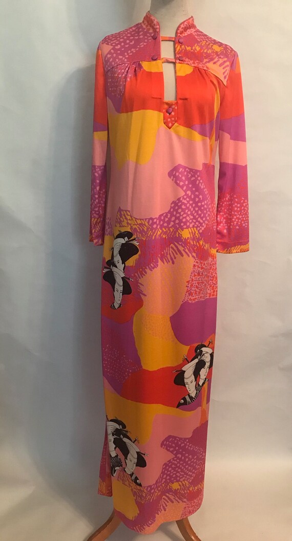 Mr. Dino 70s Maxi dress with Asian Motif