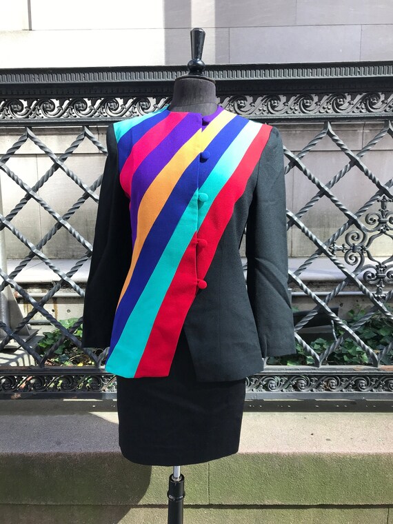 80's Lilli Ann, Green red purple blue wool jacket… - image 1